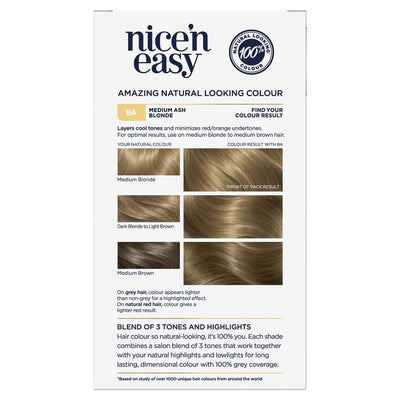 Clairol Nice N Easy 8A Natural Medium Ash Blonde Permanent Hair Colour - 173g