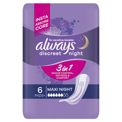 Always Discreet Maxi Night Level 6 Incontinence Pads, 6-Pads