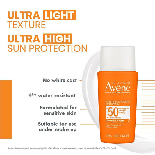 Avene Sunsitive Sunscreen Fluid SPF 50+ 50ml - Lightweight Protection