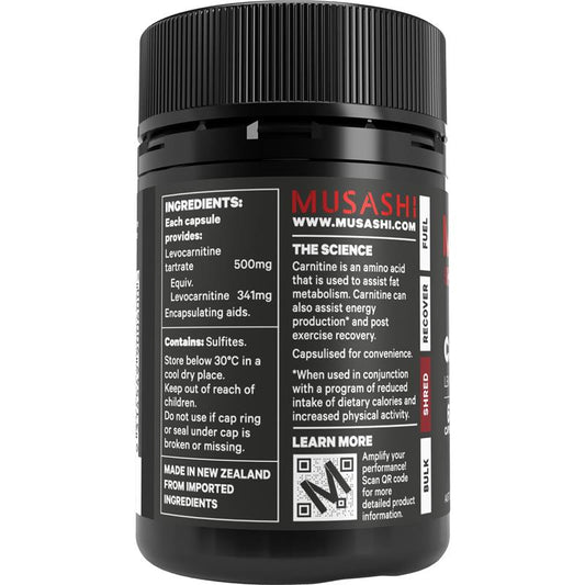 Musashi Carnitine 500mg - 60 Capsules for Enhanced Energy - Auzzi Store