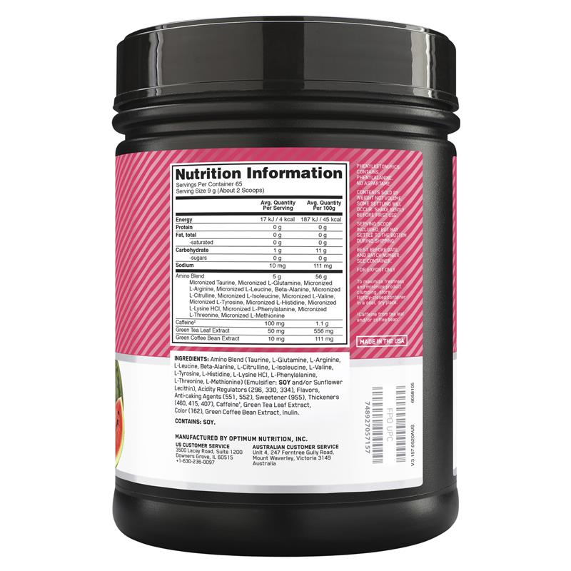 Optimum Nutrition Amino Energy Watermelon 65 Serve 585g - Energize Your Workouts - Auzzi Store