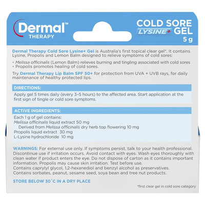Dermal Therapy Cold Sore Lysine+ Gel 5g - Soothing Cold Sore Relief