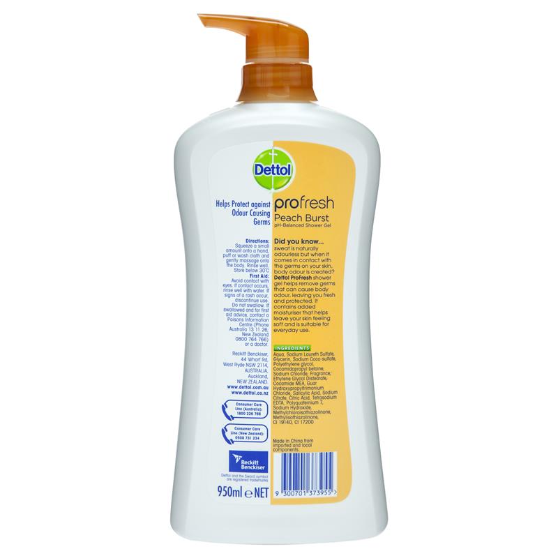 Dettol Profresh Body Wash Peach & Raspberry 950mL - Odor Protection