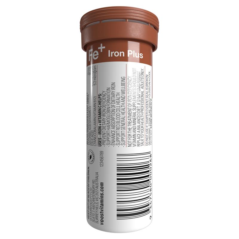 Voost Iron Plus Effervescent Iron Supplement Tablets, Raspberry, 10 Pack