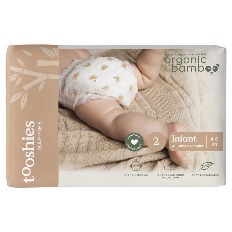 Tooshies Eco Nappies with Organic Bamboo Size 2 Infant (4-8kg) - 48 Pack