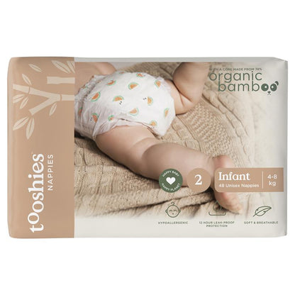 Tooshies Eco Nappies with Organic Bamboo Size 2 Infant (4-8kg) - 48 Pack
