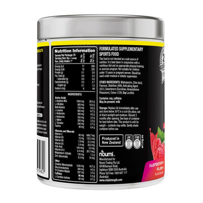 Vital Strength Pre Workout Powder - Raspberry Rush 225g | Explosive Energy