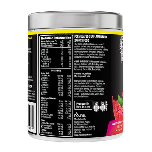 Vital Strength Pre Workout Powder - Raspberry Rush 225g | Explosive Energy – view 2
