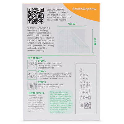 OPSITE FLEXIGRID Transparent Waterproof Dressing - 6cm x 7cm (Pack of 5)