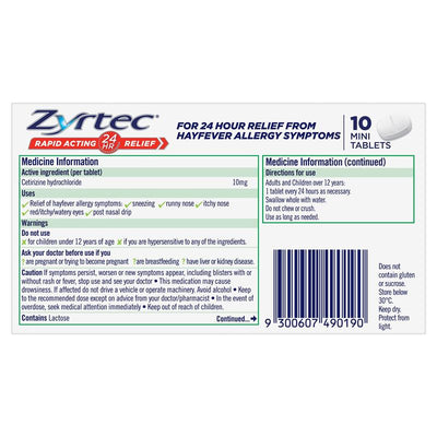 Zyrtec 10mg - 10 Tablets