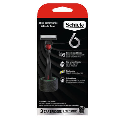 Schick Hydro 6 Razor Kit with 3 Refills, Diamond Blades & Trimmer