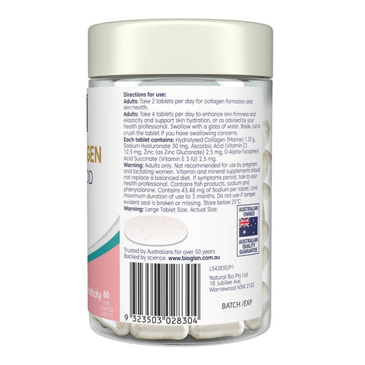 Bioglan Marine Collagen + Hyaluronic Acid 80 Tablets for Skin Health – view 2