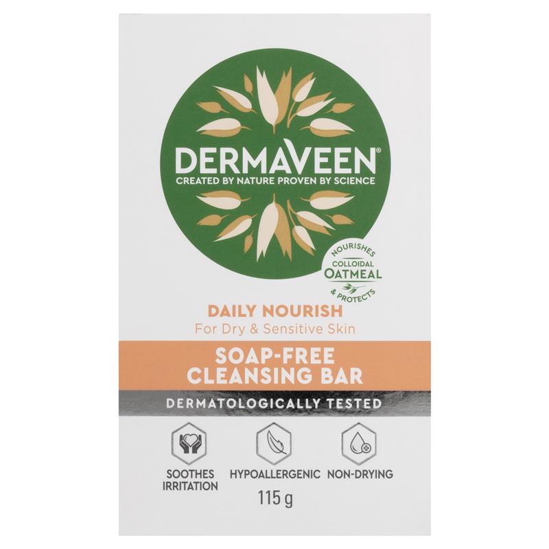 DermaVeen Colloidal Oatmeal Soap-Free Bar 115g for Sensitive Skin
