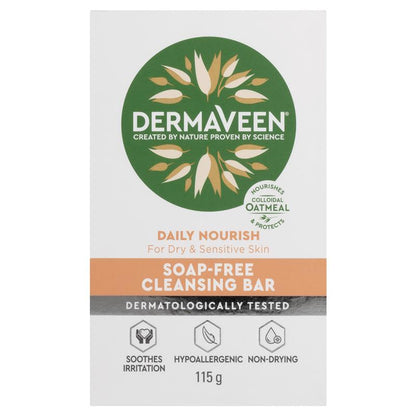 DermaVeen Colloidal Oatmeal Soap-Free Bar 115g for Sensitive Skin