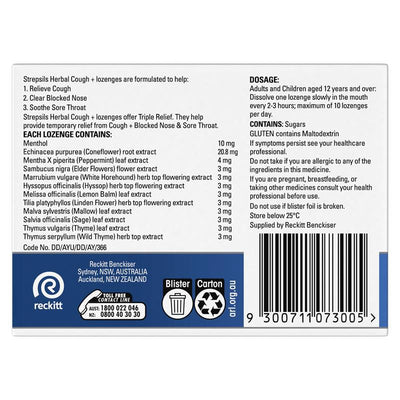 Strepsils Herbal Cough Lozenges Honey Lemon 16 Pack - Soothing Throat Relief