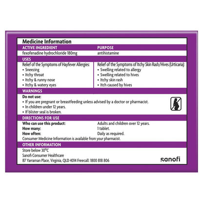 Telfast 180mg - 100 Tablets (Exclusive Size)