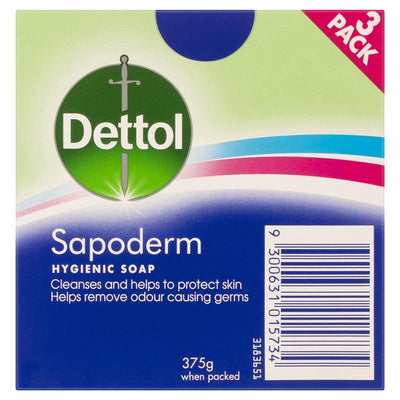 Dettol Sapoderm Antibacterial 3 Pack Soap, 375g, for Acne & Oily Skin
