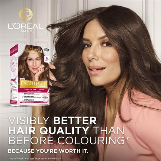 L'Oreal Excellence Creme 6 Light Brown Hair Colour - 100% Grey Coverage - Auzzi Store