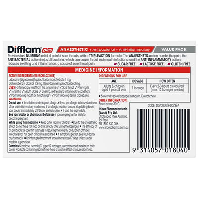 Difflam Plus Anaesthetic Sugar Free Wild Berry 32 Lozenges
