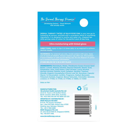 Dermal Therapy Tinted Lip Balm - Rose Pink 8g | Hydrating & Colorful