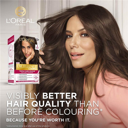 L'Oreal Excellence Creme 3 Darkest Brown Hair Colour - 1 Pack - Auzzi Store