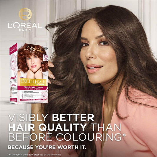 L'Oreal Excellence Creme 6.54 Light Copper Mahogany Brown Hair Colour - 100% Grey Coverage - Auzzi Store