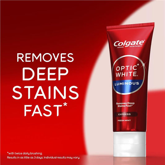 Colgate Optic White Luminous Express Teeth Whitening Toothpaste 125g - Fast Stain Removal-Auzzi Store