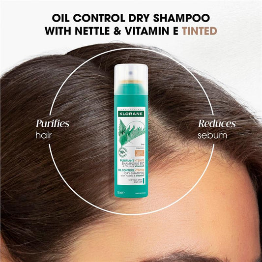 Klorane Oil Control Dry Shampoo with Nettle & Vitamin E for Dark Hair - 150ml