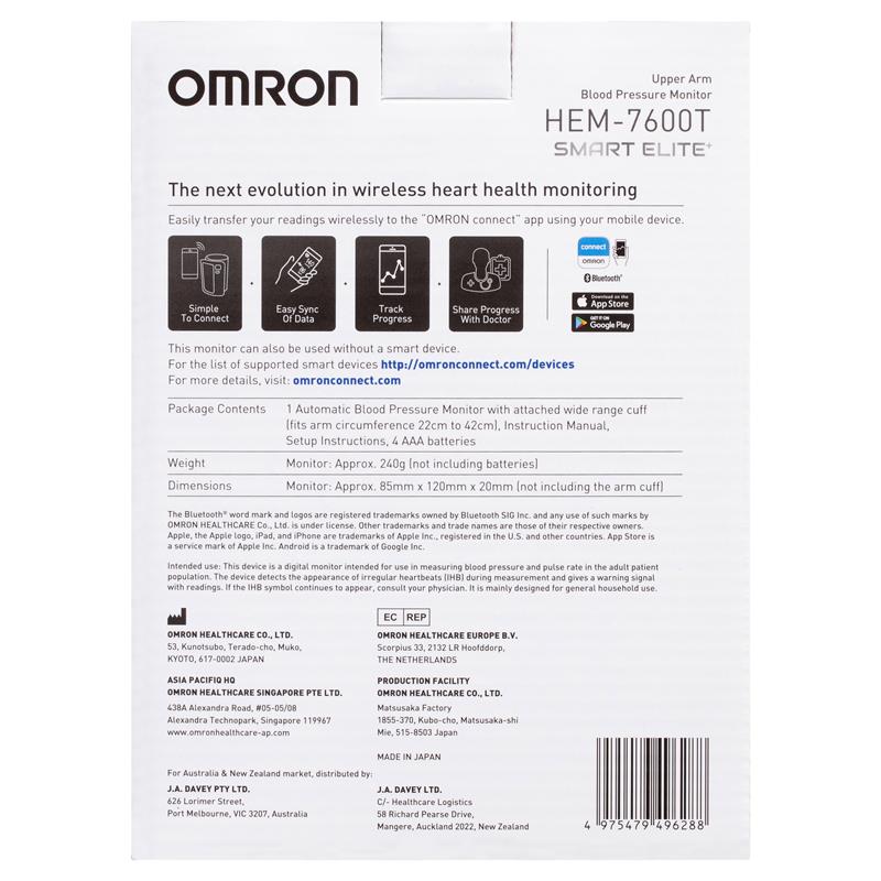Omron Smart Elite HEM7600T Blood Pressure Monitor - Bluetooth Tubeless-Auzzi Store