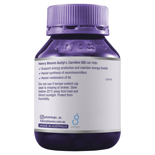 Henry Blooms Acetyl L-Carnitine 500 - 60 Vege Capsules-Auzzi Store