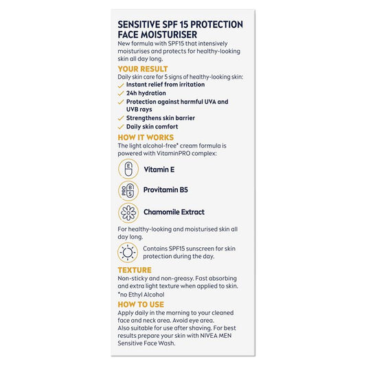 NIVEA MEN Sensitive Protective Moisturiser SPF15 - 75ml-Auzzi Store