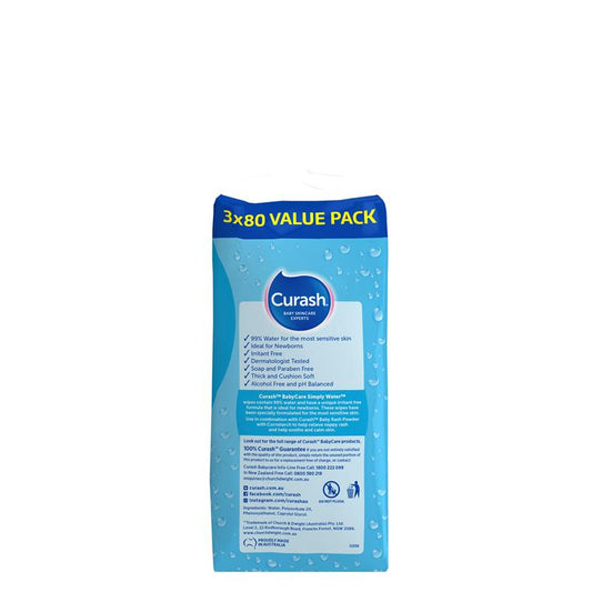 Curash Simply Water Wipes 3 x 80 Pack - Gentle Baby Care - Auzzi Store