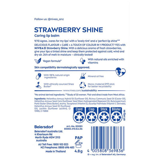 NIVEA Strawberry Shine Limited Edition Lip Balm - 4.8g - Auzzi Store