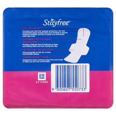 Stayfree Ultra Thin Super Absorbent Sanitary Pads with Wings - 12 Pack