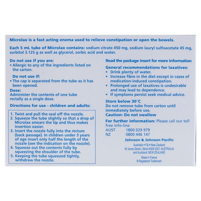 Microlax Enemas - 5mL Pack of 4 for Quick Constipation Relief