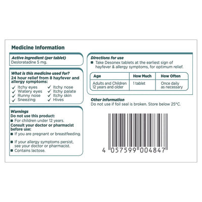 Desonex Allergy & Hayfever Relief Tablets - 5mg, 20 Tablets