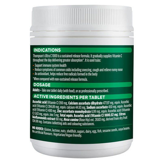 Thompson's Ultra C 1000mg 180 Tablets - Sustained Release Vitamin C-Auzzi Store