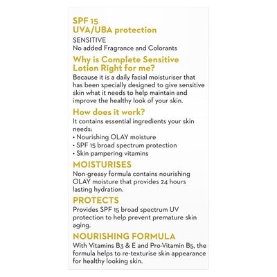Olay Complete UV Protection Moisturiser Lotion - Sensitive Skin - SPF15 - 150ml
