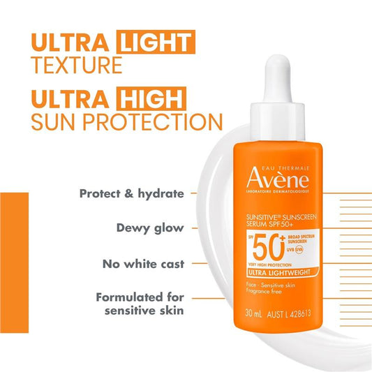 Avene Sunsitive Sunscreen Serum SPF 50+ 30ml - Hydrating Sun Protection