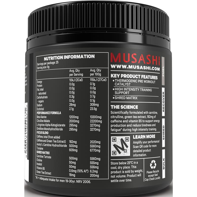 Musashi Pre Workout Shred Green Apple - 225g