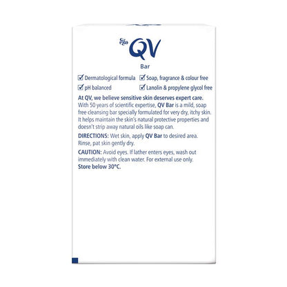 QV Cleansing Bar 100g - Soap-Free, pH Balanced for Sensitive & Dry Skin