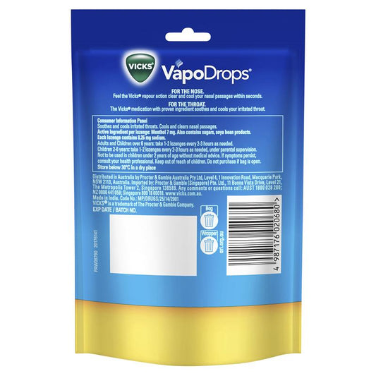 Vicks VapoDrops Butter Menthol 42 Lozenges - Soothing Relief for Cough and Cold - Auzzi Store