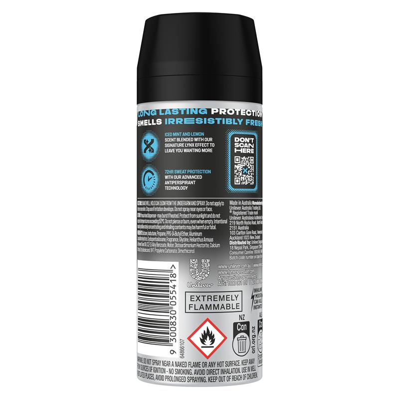 LYNX Ice Chill 165ml Antiperspirant Deodorant for Men, 72-Hour Mint Lemon