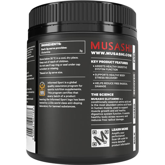 Musashi Glutamine Unflavoured - 350g for Muscle Recovery and Digestive Health - Auzzi Store