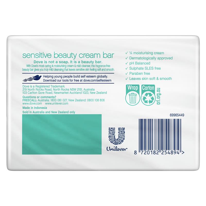 Dove Sensitive Beauty Bar 4x90g – Fragrance-Free, Moisturizing