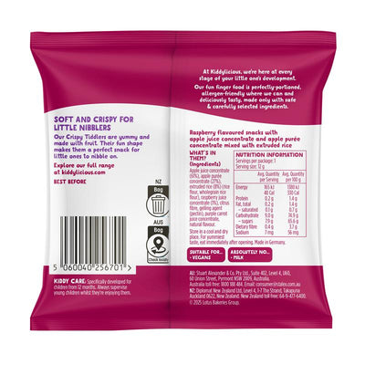 Kiddylicious Crispy Tiddlers Raspberry 12g - Fun Snack for Toddlers