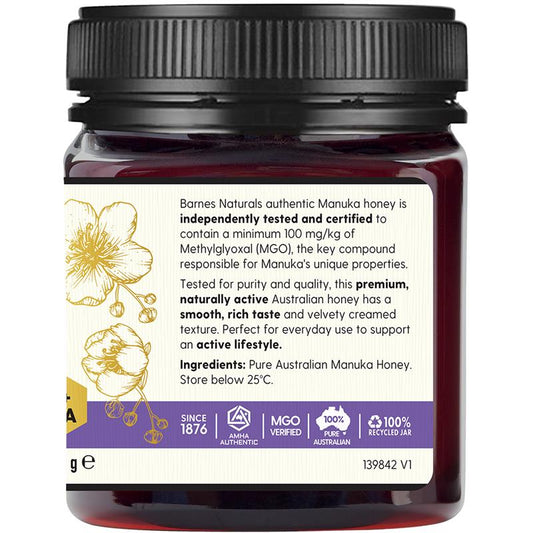 Barnes Naturals Australian Manuka Honey 250g MGO 100+ - Pure & Authentic - Auzzi Store