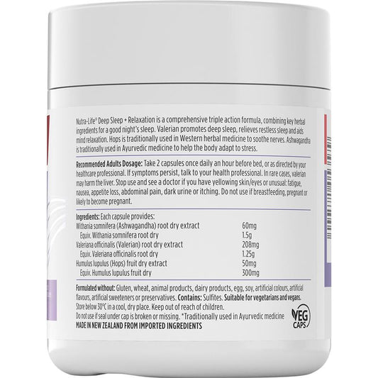 Nutra-Life Deep Sleep+Relaxation 60 Capsules - Natural Sleep Aid