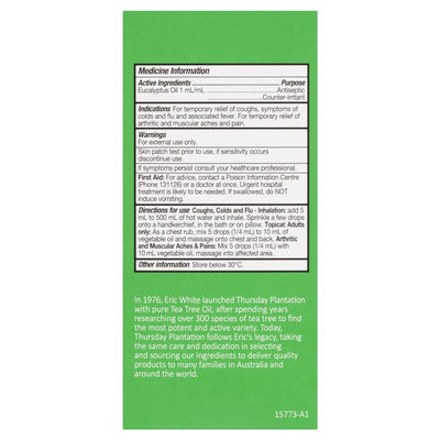Thursday Plantation 100% Pure Eucalyptus Oil 200ml - Natural Relief for Coughs, Colds & Flu