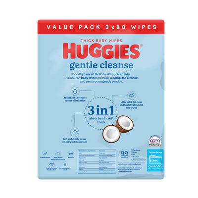 Huggies Coconut Baby Wipes - 3x80 Wipes
